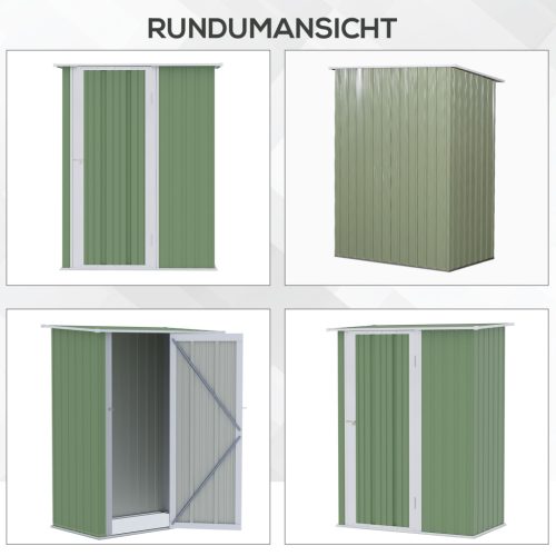 Outsunny Kerti tárolóház kerti faház szerszámtároló ajtóval kültéri acél Zöld 142 x 84 x