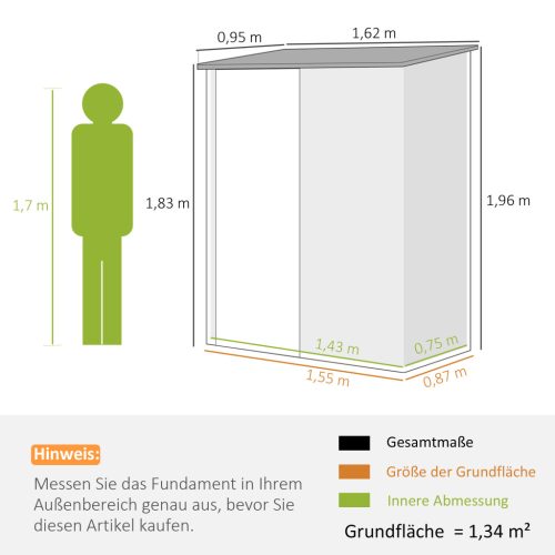 Outsunny Gerätehaus mit Pultdach 1,34 m² Metall Gartenhaus Geräteschuppen verzinkter Stahl Braun