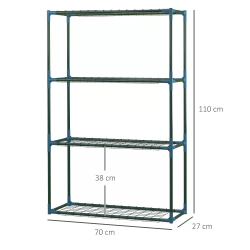 2 db-os polc szett virágoknak, 4 szintes növényállvány, acél, zöld, 70 x 27 x 110