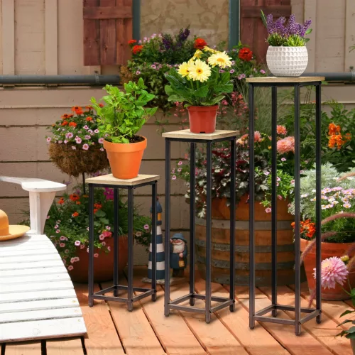 Outsunny Virágtartó Állvány Készlet 3 darabos Virágtartó &; Virágcserép Tartó