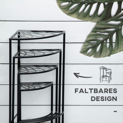 Outsunny Virágtartó összecsukható növényállvány 4 emeletes acél fekete 57x55x63 cm ideális