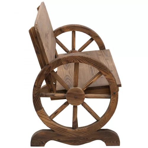 Kerti pad kocsikerék karfákkal, rusztikus pad, tömör fa, barna, 114 x 58 x 80 cm