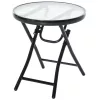 Outsunny Runder Beistelltisch Klapptisch Gartentisch mit Glasplatte Ø45cm aus Metall Schwarz für