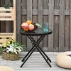 Outsunny Runder Beistelltisch Klapptisch Gartentisch mit Glasplatte Ø45cm aus Metall Schwarz für
