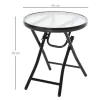 Outsunny Runder Beistelltisch Klapptisch Gartentisch mit Glasplatte Ø45cm aus Metall Schwarz für