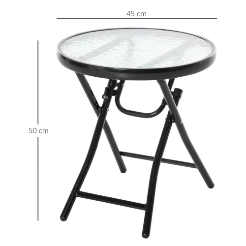 Outsunny Runder Beistelltisch Klapptisch Gartentisch mit Glasplatte Ø45cm aus Metall Schwarz für