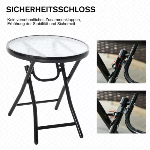 Outsunny Runder Beistelltisch Klapptisch Gartentisch mit Glasplatte Ø45cm aus Metall Schwarz für