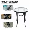Outsunny Runder Beistelltisch Klapptisch Gartentisch mit Glasplatte Ø45cm aus Metall Schwarz für