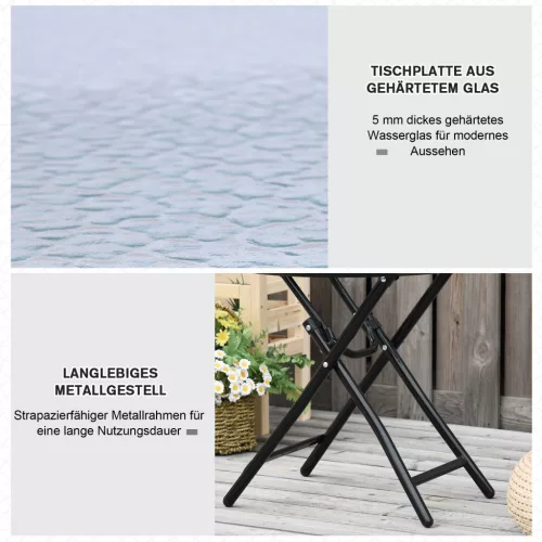 Outsunny Runder Beistelltisch Klapptisch Gartentisch mit Glasplatte Ø45cm aus Metall Schwarz für
