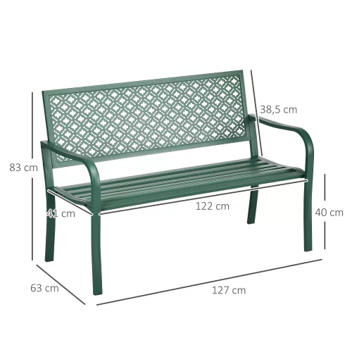 Kerti pad 2 személyes, acél háttámlával és karfával, virágmintával, max 280 kg,