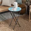 Outsunny Kihajtható Kerti Asztal Mozaik-Design-nal, Ø35,5 x 55 cm Kerek Időjárásálló Metál