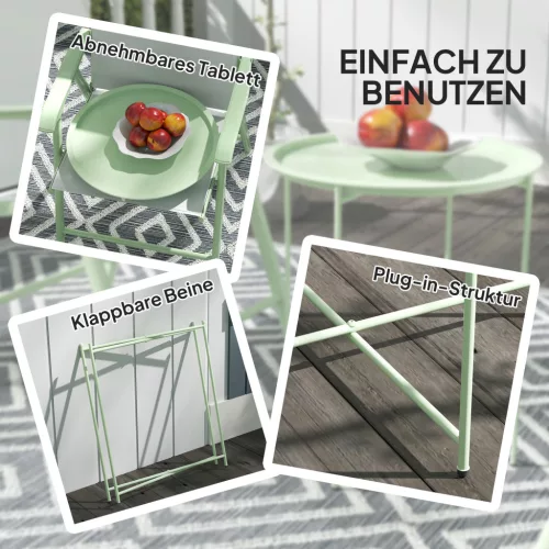 Outsunny Kihajtható Kerti Asztal Ø46 x 50 cm Kerek Időjárásálló Balkon Asztal Kihajtható
