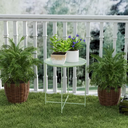 Outsunny Kihajtható Kerti Asztal Ø46 x 50 cm Kerek Időjárásálló Balkon Asztal Kihajtható