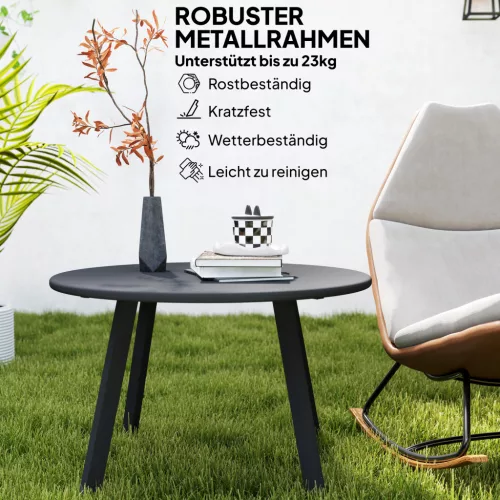 Outsunny Beistelltisch Balkontisch aus Metall Rund Kaffeetisch wetterfest Gartentisch pflegeleicht