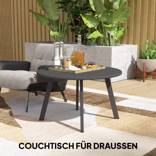 Outsunny Beistelltisch Balkontisch aus Metall Rund Kaffeetisch wetterfest Gartentisch pflegeleicht