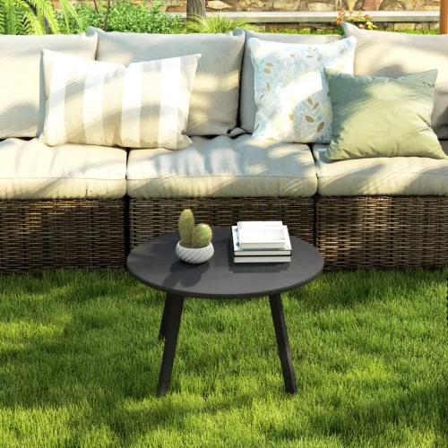 Outsunny Beistelltisch Balkontisch aus Metall Rund Kaffeetisch wetterfest Gartentisch pflegeleicht