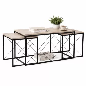   Dohányzóasztal szett, 3 darabos, travertin, fekete, modern stílusú