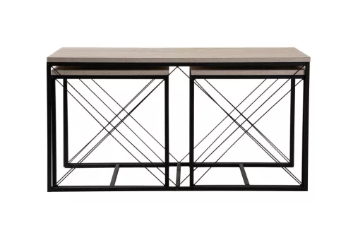 Dohányzóasztal szett, 3 darabos, travertin, fekete, modern stílusú