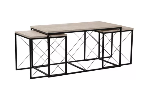 Dohányzóasztal szett, 3 darabos, travertin, fekete, modern stílusú