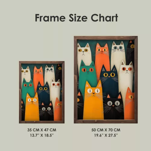 Dekoratív keretes MDF festmény, színes macskák