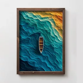 Dekoratív keretes MDF festmény, csónak