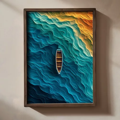 Dekoratív keretes MDF festmény, csónak