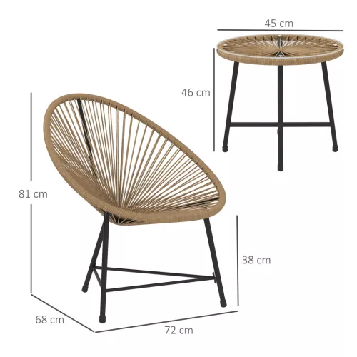 Outsunny Polyrattan Kerti Bútor Készlet, Kültéri Lounge Balkonbútor 2 Személyre, 3 Darabos