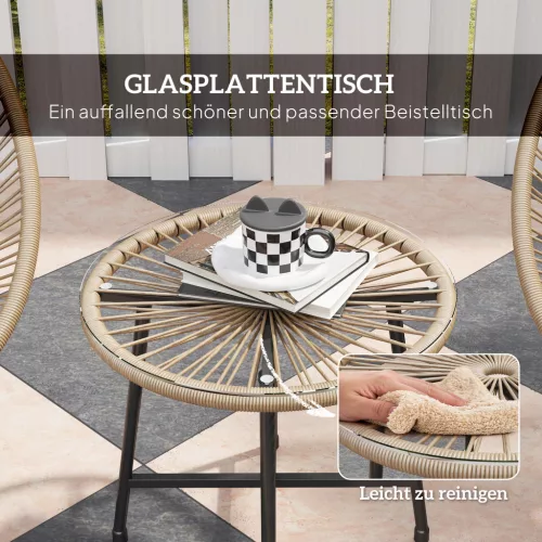 Outsunny Polyrattan Kerti Bútor Készlet, Kültéri Lounge Balkonbútor 2 Személyre, 3 Darabos