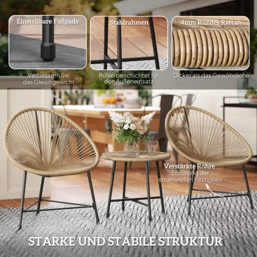 Outsunny Polyrattan Kerti Bútor Készlet, Kültéri Lounge Balkonbútor 2 Személyre, 3 Darabos