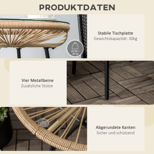 Kerti bisztró asztal, kerek asztal, rattan, barna, 50 x 50 x 50 cm