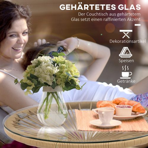 Kerti bisztró asztal, kerek asztal, rattan, barna, 50 x 50 x 50 cm