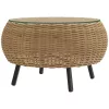 Rattan kerek kerti asztal, üveglappal, barna Ø75 x 42 cm