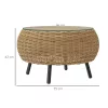 Rattan kerek kerti asztal, üveglappal, barna Ø75 x 42 cm