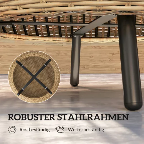 Rattan kerek kerti asztal, üveglappal, barna Ø75 x 42 cm
