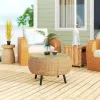 Rattan kerek kerti asztal, üveglappal, barna Ø75 x 42 cm