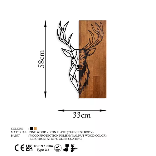 Dekoratív fa falikiegészítő, szarvas, 33 x 58 cm