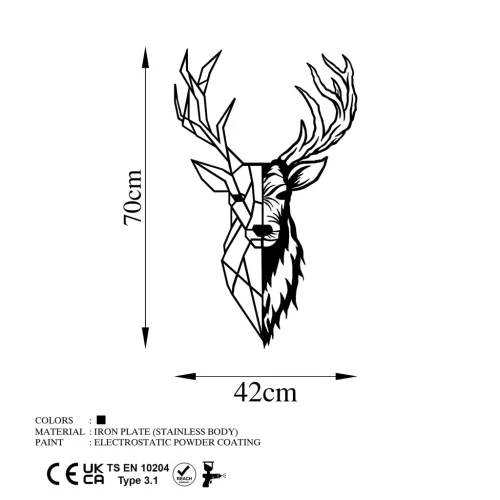 Fém fali dekoráció, deer, 42x70 cm