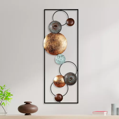 Fém fali dekoráció, circles, arany-kék 90x32 cm