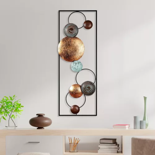 Fém fali dekoráció, circles, arany-kék 90x32 cm