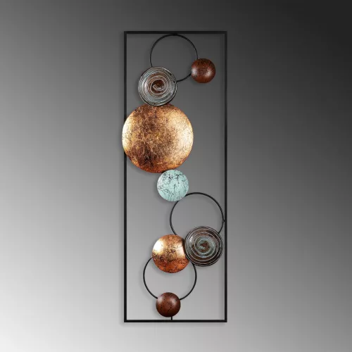 Fém fali dekoráció, circles, arany-kék 90x32 cm