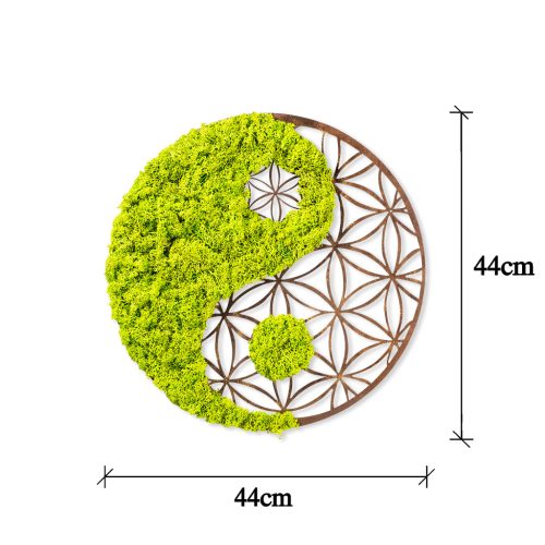 Fa és moha fali dekoráció, yin-yang, 44 cm