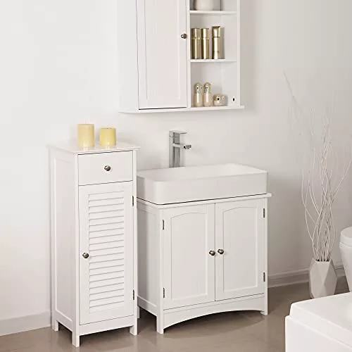 VASAGLE Alámosószekrény Fürdőszobai Padlószekrény 2 ajtós állítható polccal 60 x 30 x 60