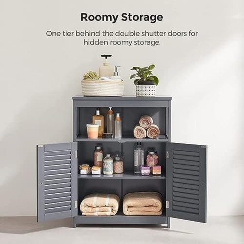 VASAGLE Fa Padlószekrény Tárolószervező, Konyhaszekrény, Szabadon Álló, Dupla Zsalus