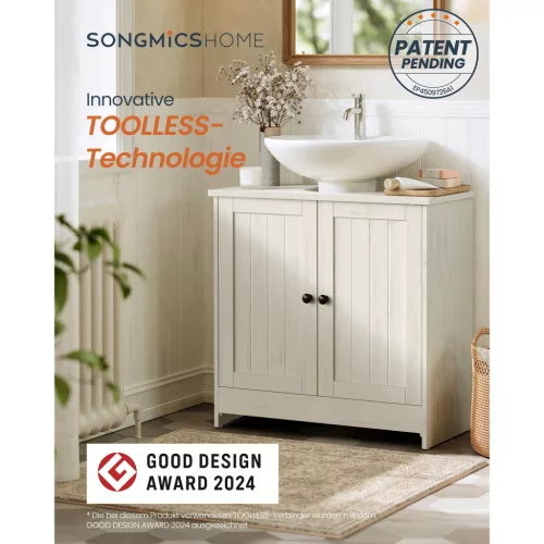 Mosdó alatti fürdőszoba szekrény, állítható polccal, rusztikus fehér