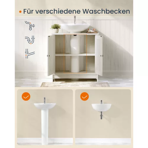 Mosdó alatti fürdőszoba szekrény, állítható polccal, rusztikus fehér