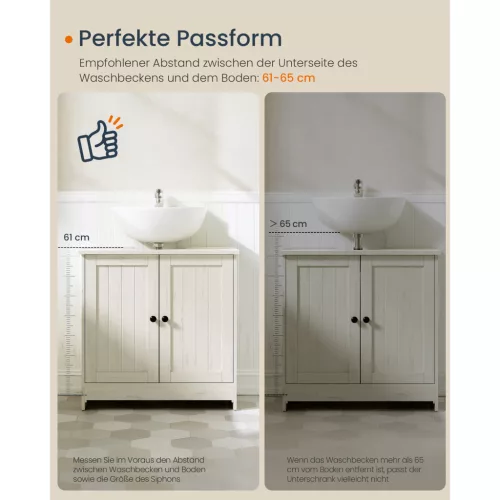 Mosdó alatti fürdőszoba szekrény, állítható polccal, rusztikus fehér