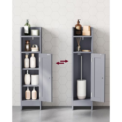 VASAGLE Keskeny fürdőszobai padlón álló tárolószekrény ajtóval és polcokkal, szabadon