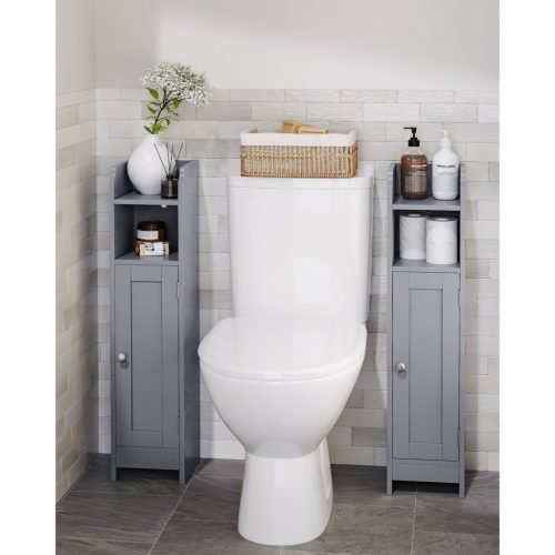 VASAGLE Keskeny fürdőszobai padlón álló tárolószekrény ajtóval és polcokkal, szabadon