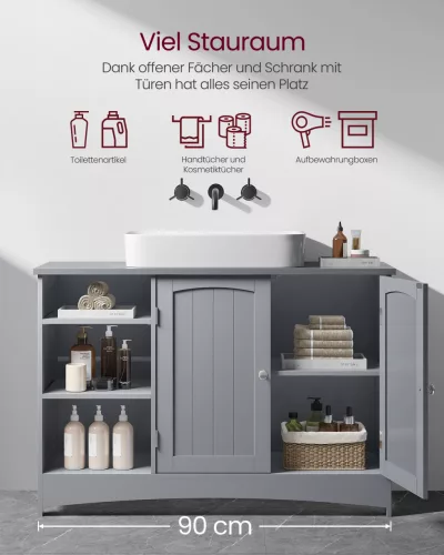 Fürdőszoba szekrény, extra hosszú, állítható polcokkal, szürke, 30 x 90 x 60 cm