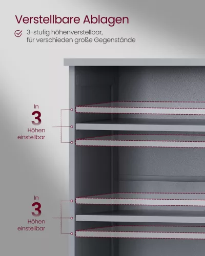 Fürdőszoba szekrény, extra hosszú, állítható polcokkal, szürke, 30 x 90 x 60 cm